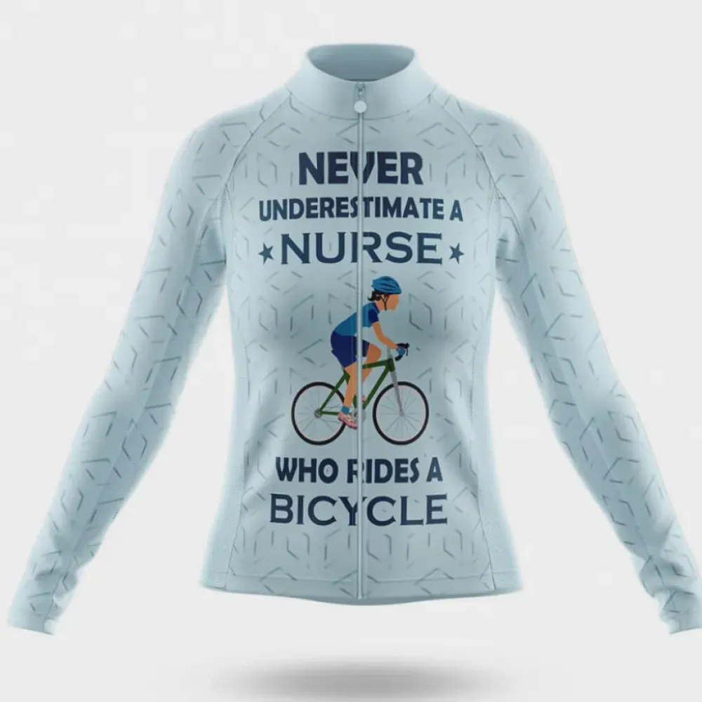 Cycling Nurse Women's Long Sleeve Jersey Never Underestimate White/Blue/Grey