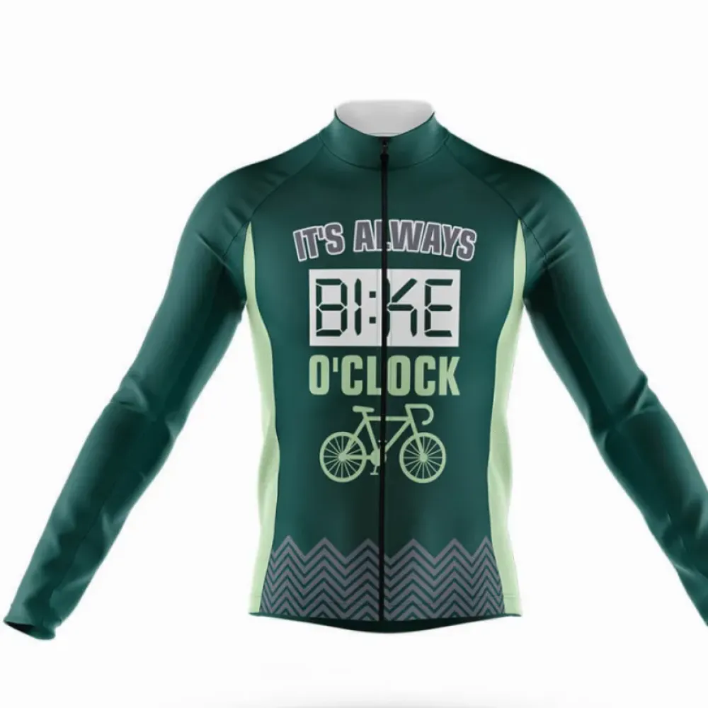 Bike O'Clock Long Sleeve Cycling Jersey Always Bike Green/Light Gray/Black