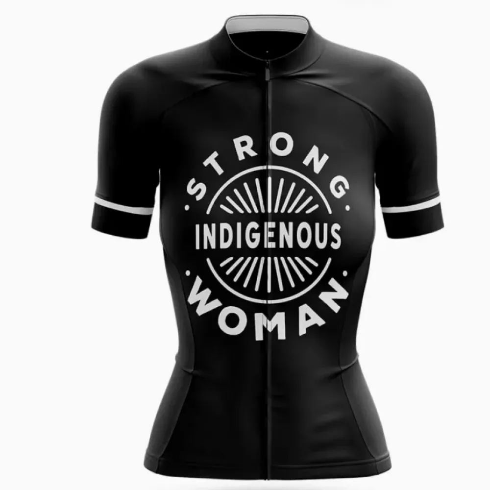 Strong Indigenous Woman Cycling Jersey Black/White/Grey