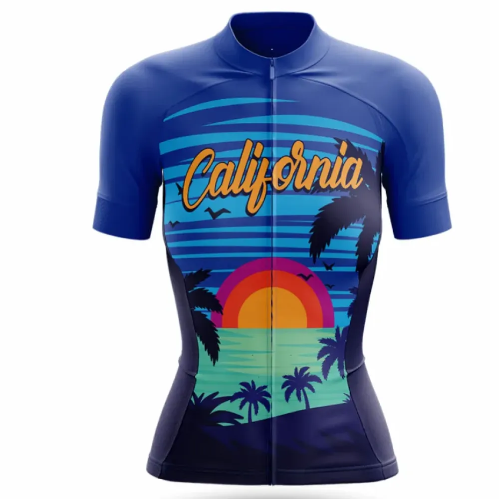 California Summer Women Cycling Jersey Blue/Purple/Gold