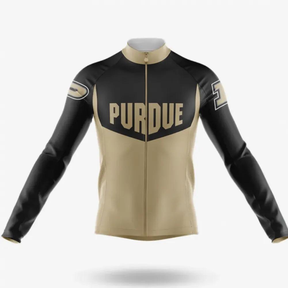 Purdue University Long Sleeve Cycling Jersey Ver.3 Feature Black/Gold/Silver