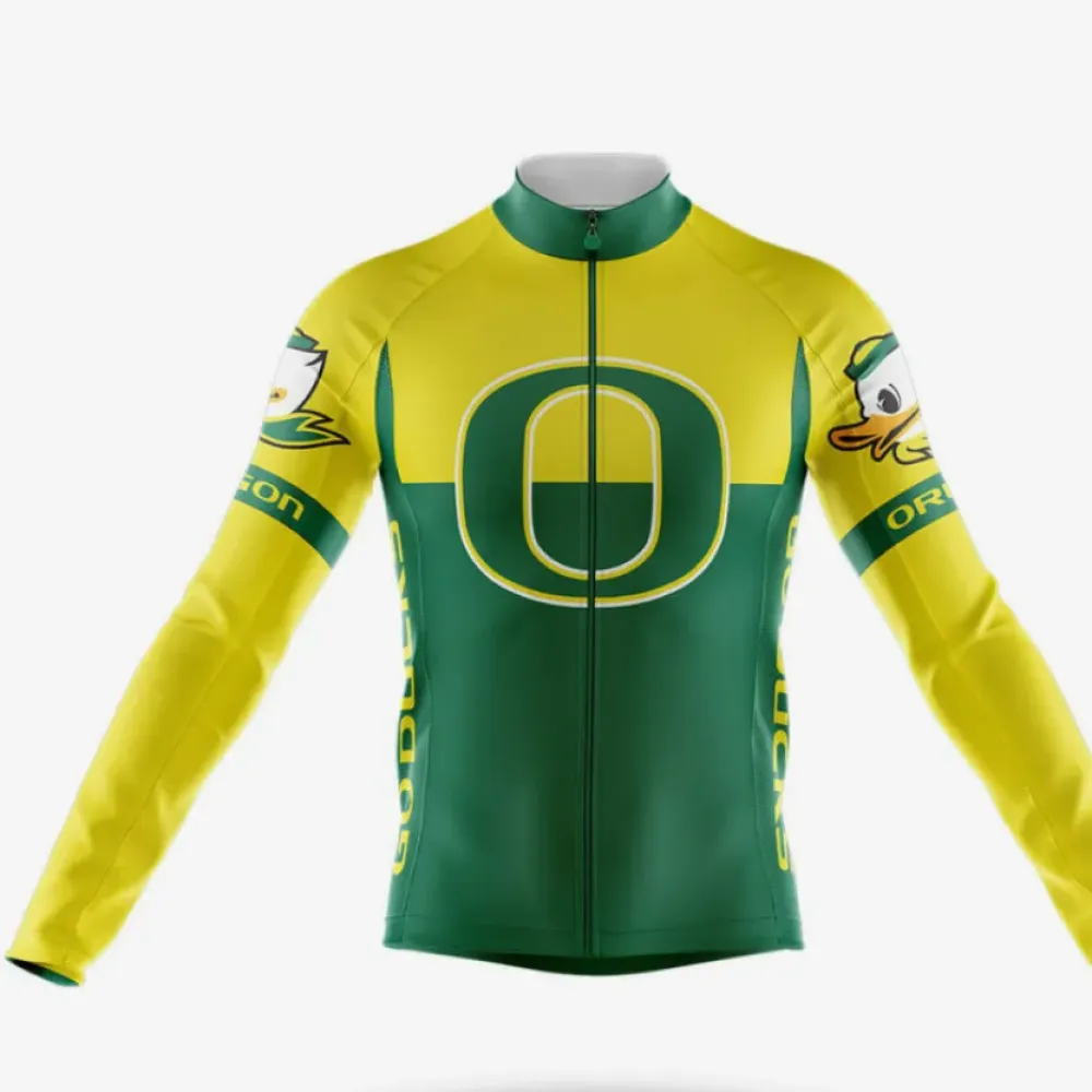 Oregon Duck Long Sleeve Cycling Jersey Green/Yellow/White