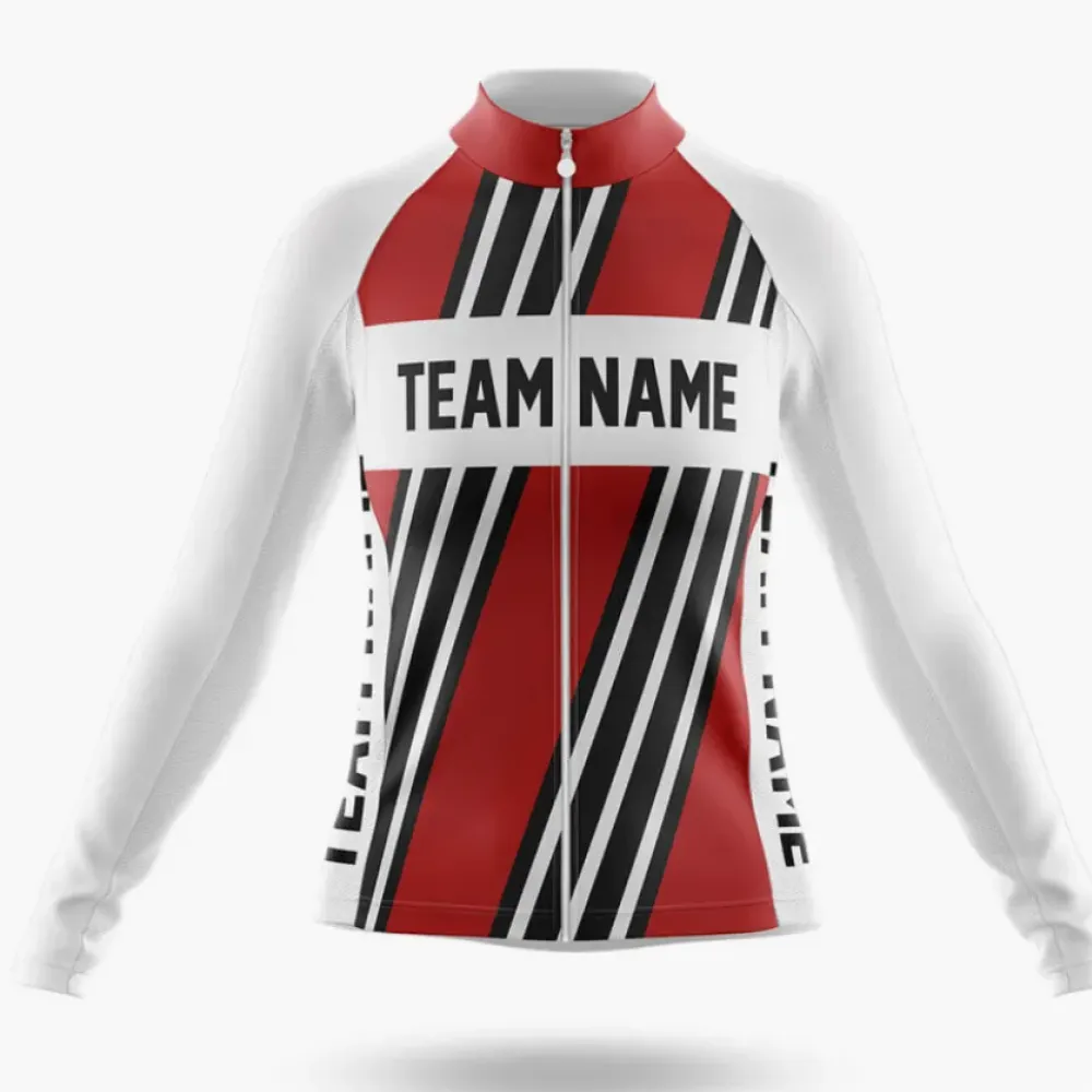 Custom Team Name M5 Long Sleeve Cycling Jersey Red/White/Black