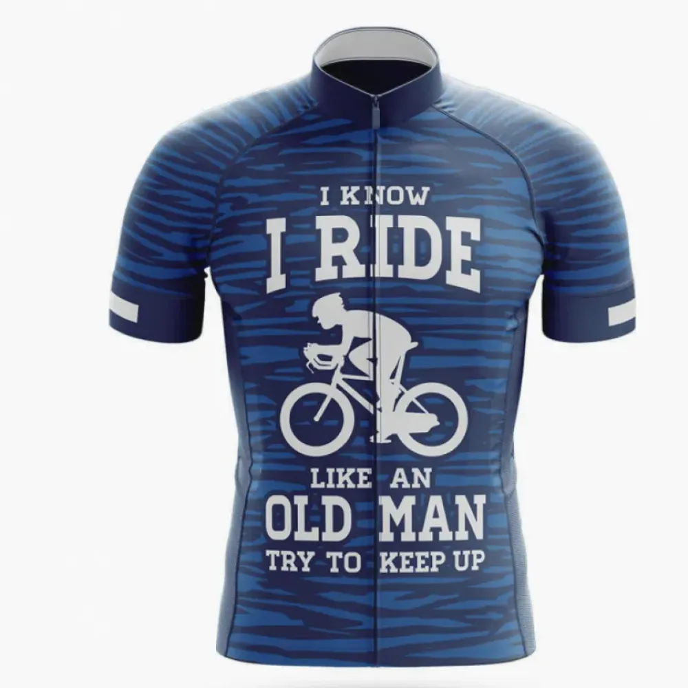 I Ride Like An Old Man V6 Cycling Jersey Blue/White/Navy