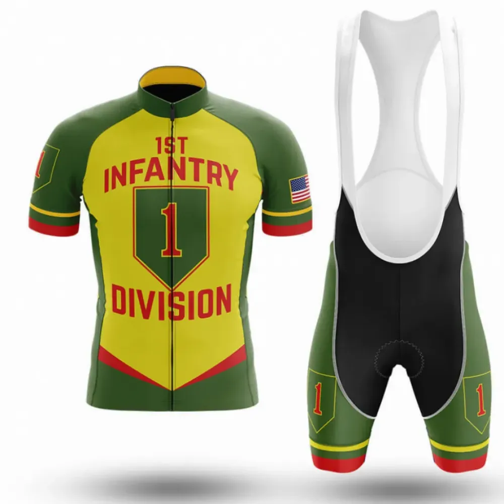 1st Infantry Division Cycling Kit Full Set Army Green/Yellow/Red