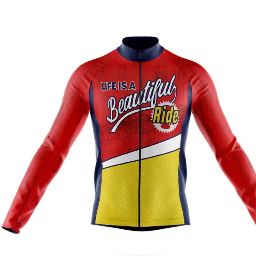 Life is A Beautiful Ride Long Sleeve Cycling Jersey Ver.2 Colorful Red/Yellow/Blue