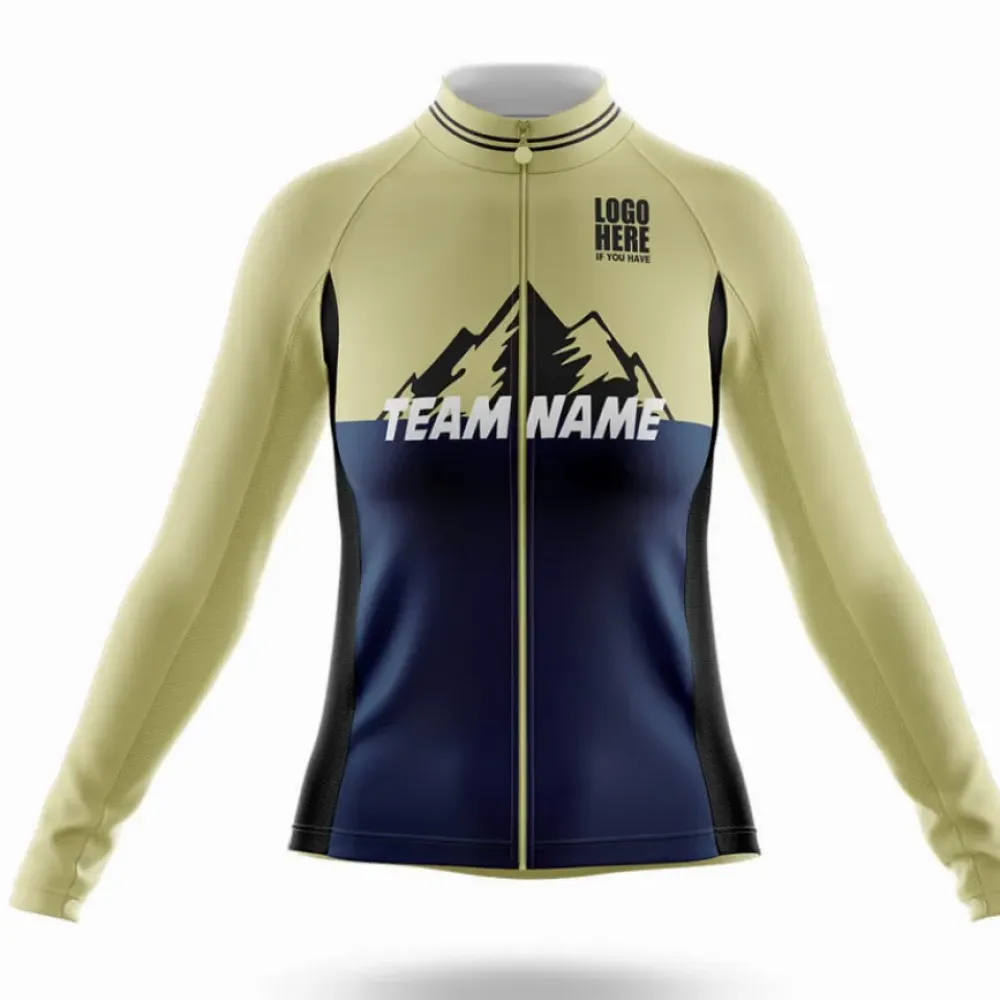 Custom Team Name Navy Long Sleeve Cream/Navy/Beige