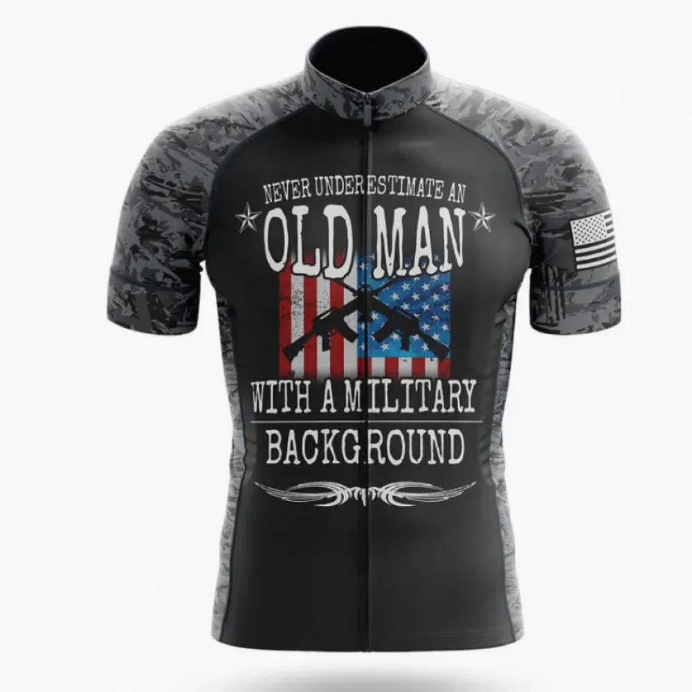 Military Background Cycling Jersey Old Man Black/Gray/Red