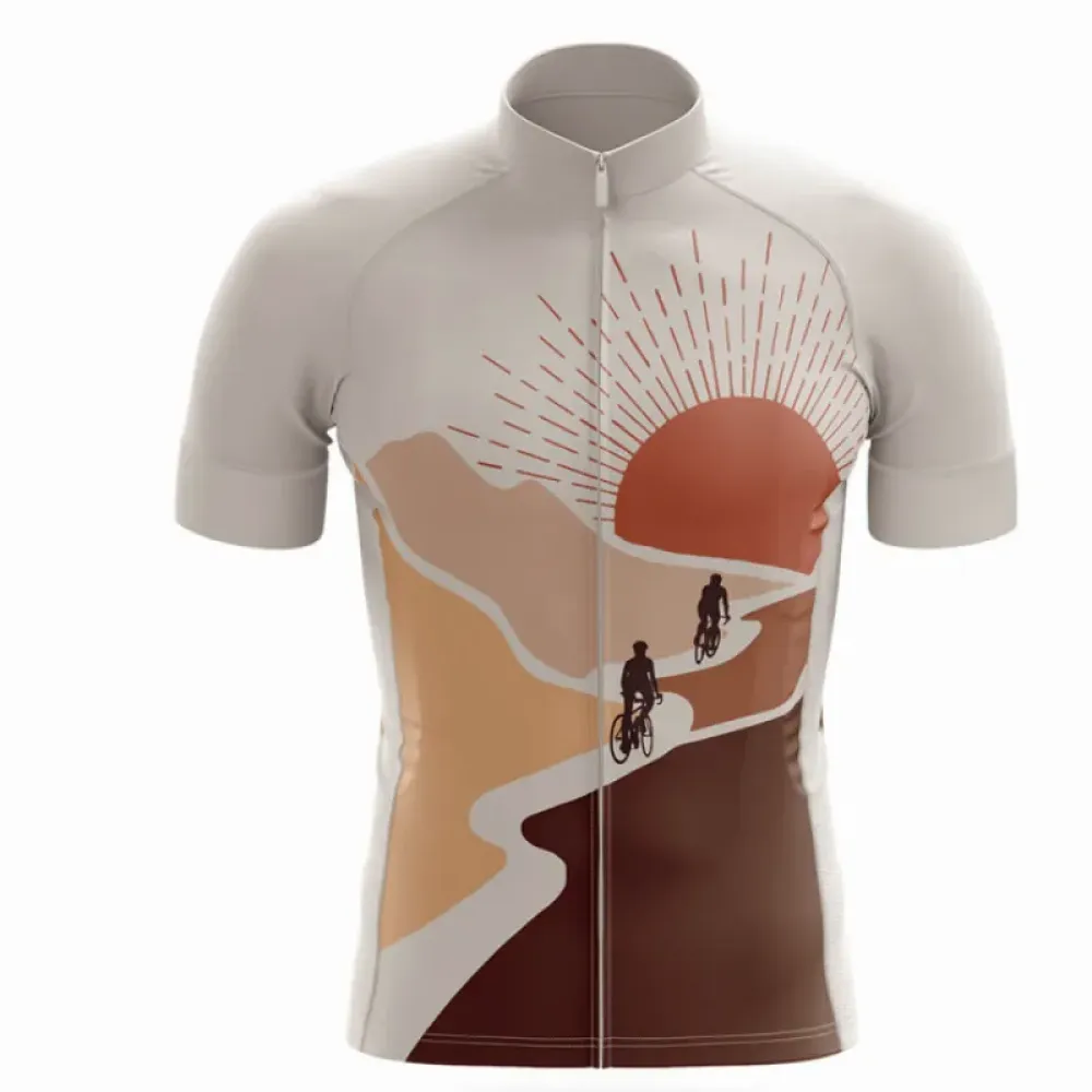 Bike To The Sun Cycling Jersey Sunburst Brown/Grey/Beige