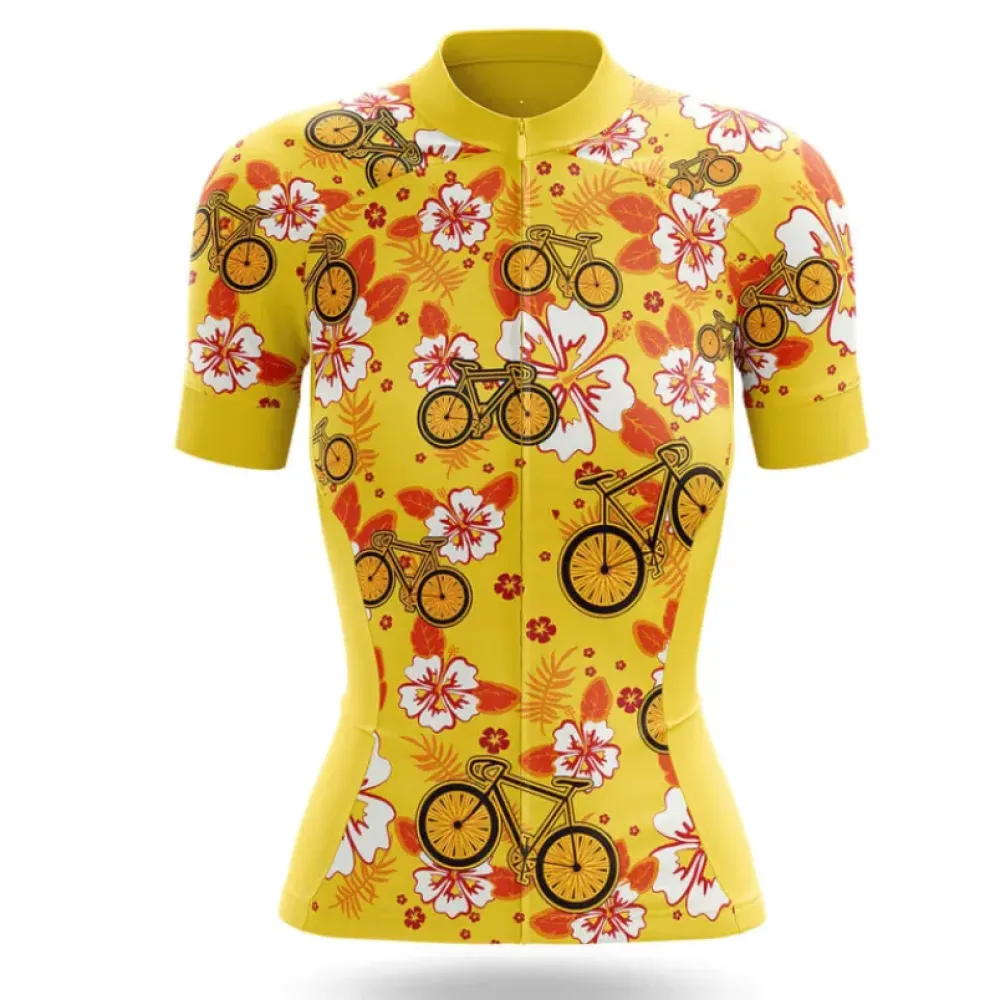 Hawaiian Style Women's Cycling Jersey Yellow/Floral/Bicycle