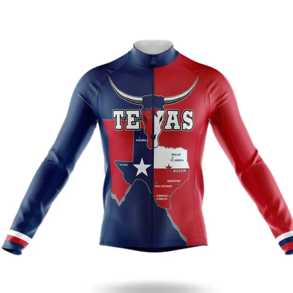 Texas Star Long Sleeve Cycling Jersey Navy/Red/White