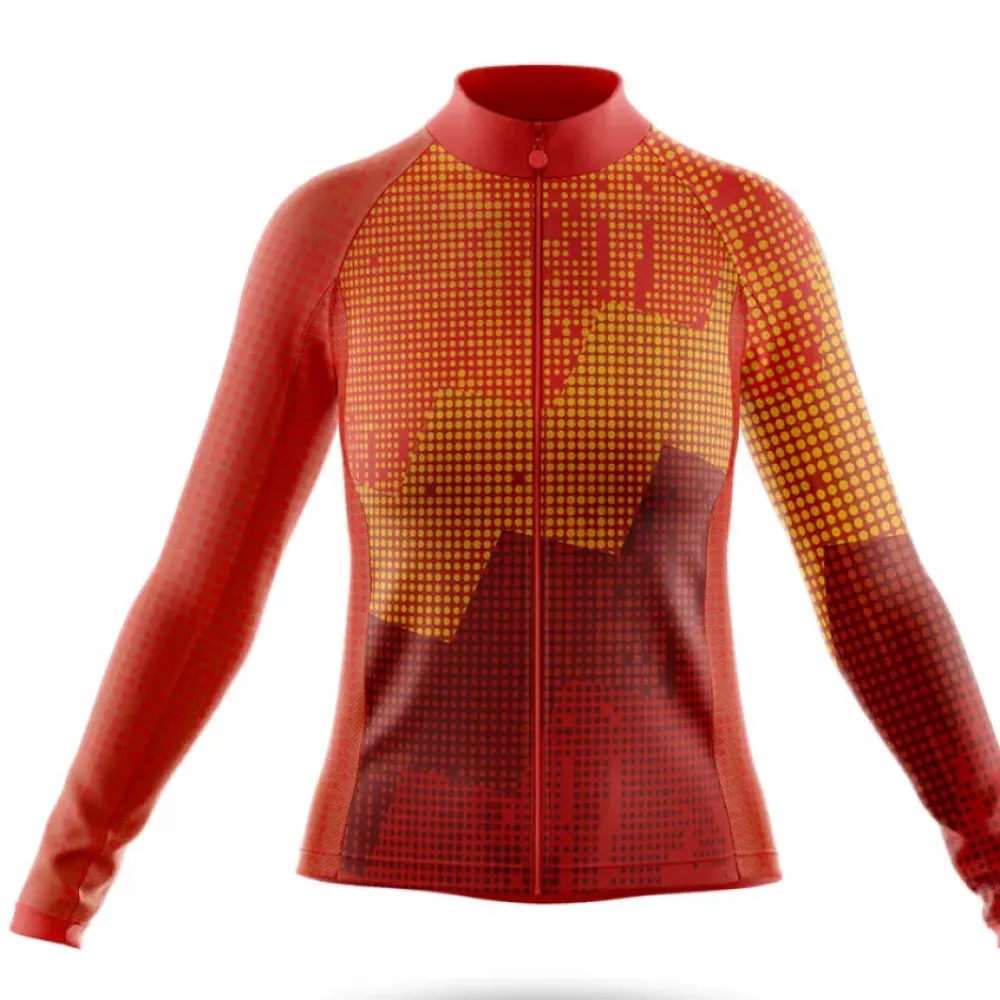 Solar Women's Long Sleeve Cycling Jersey Dot Pattern Red/Yellow/Black