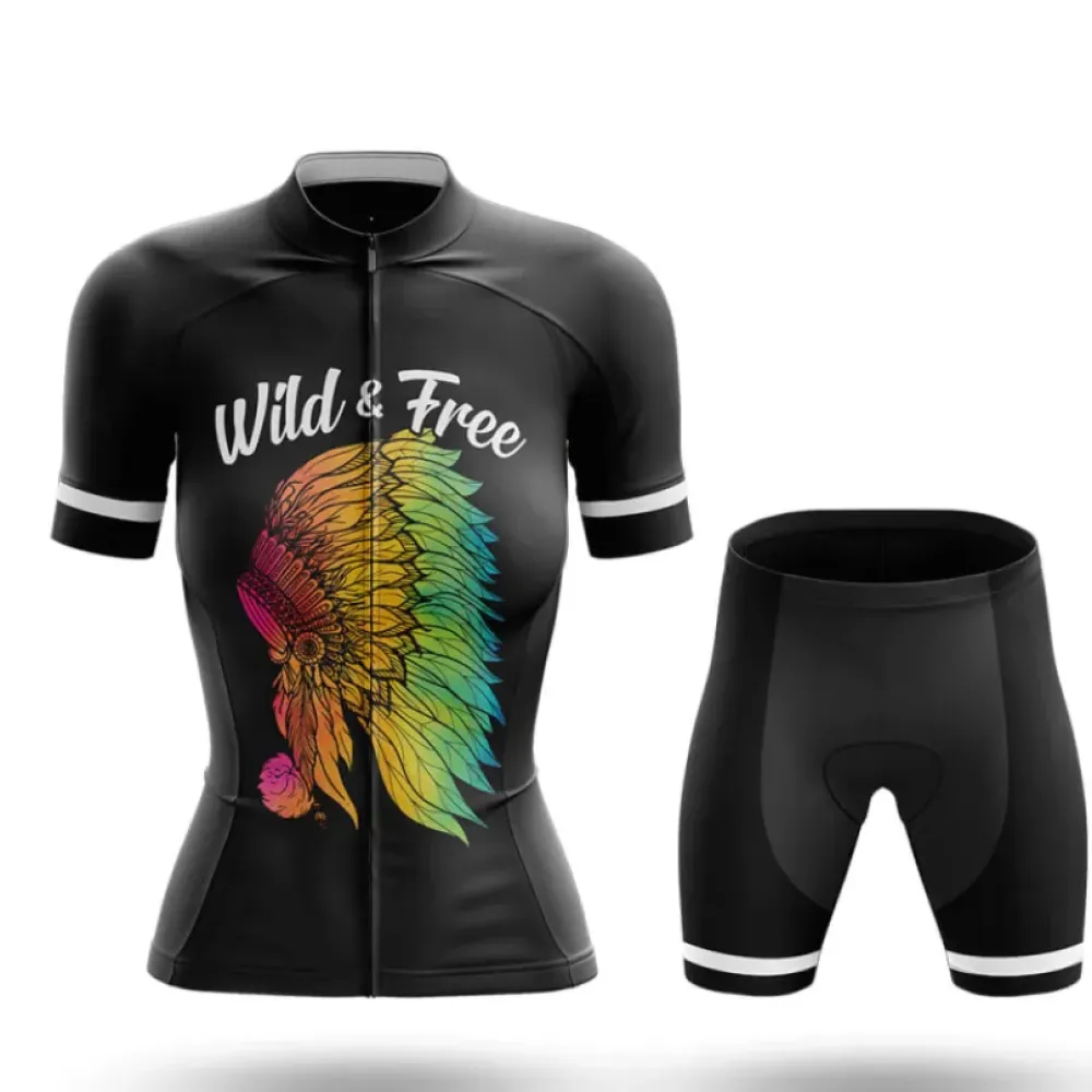 Wild And Free Women Cycling Kit Full Set Rainbow/Black/Gold