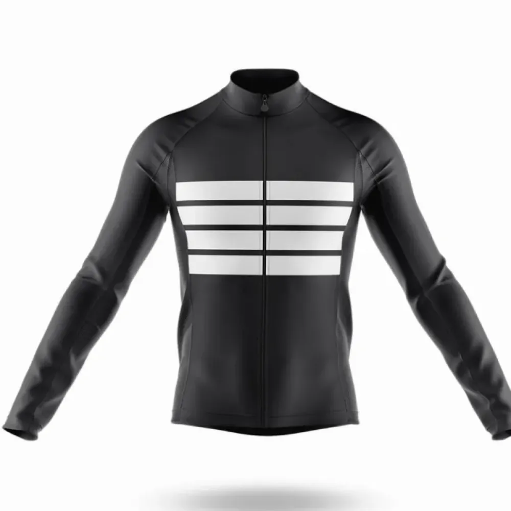 Retro Four Stripes Black/White/Grey Long Sleeve Cycling Jersey