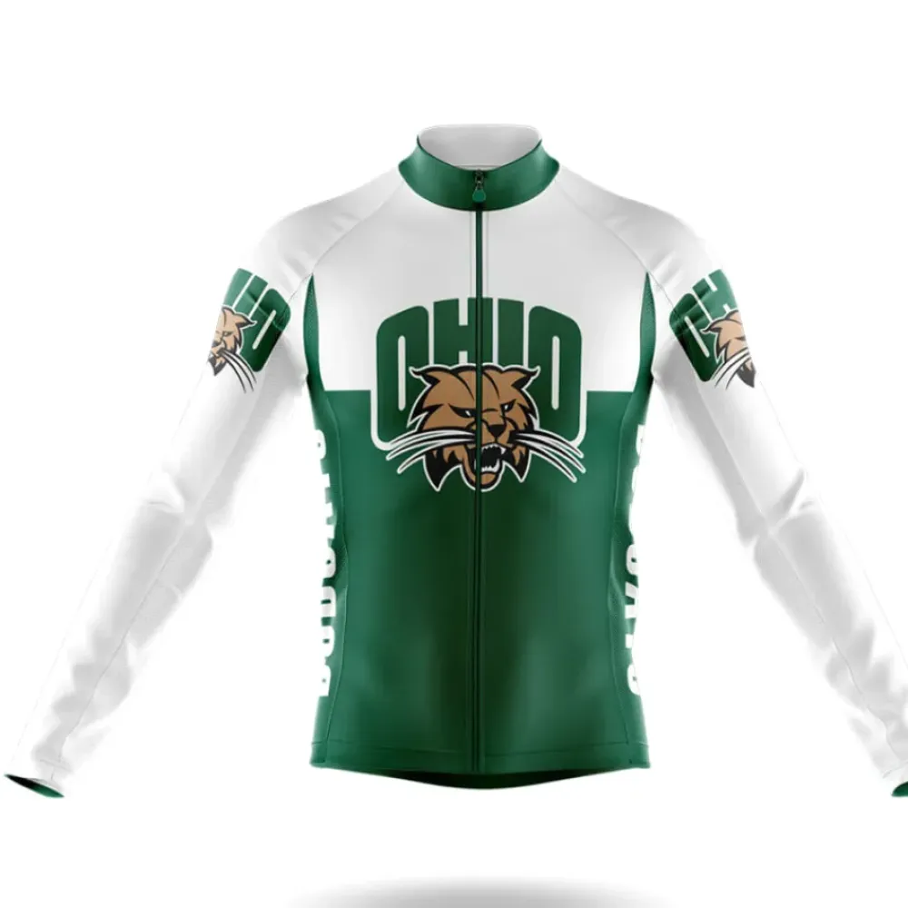 Ohio University Long Sleeve Cycling Jersey Green/White/Brown