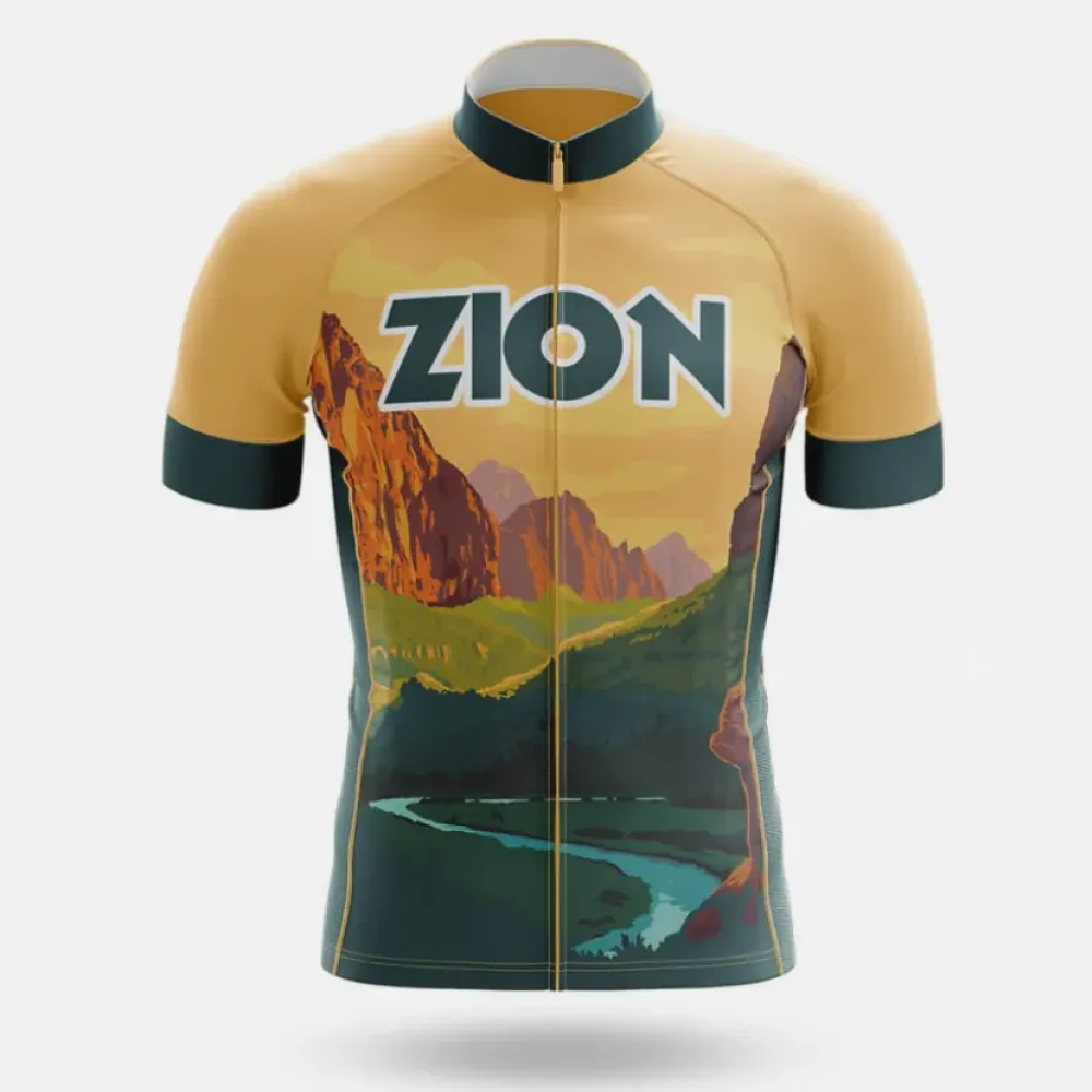 Zion Cycling Jersey Mountain Landscape Yellow/Green/Black