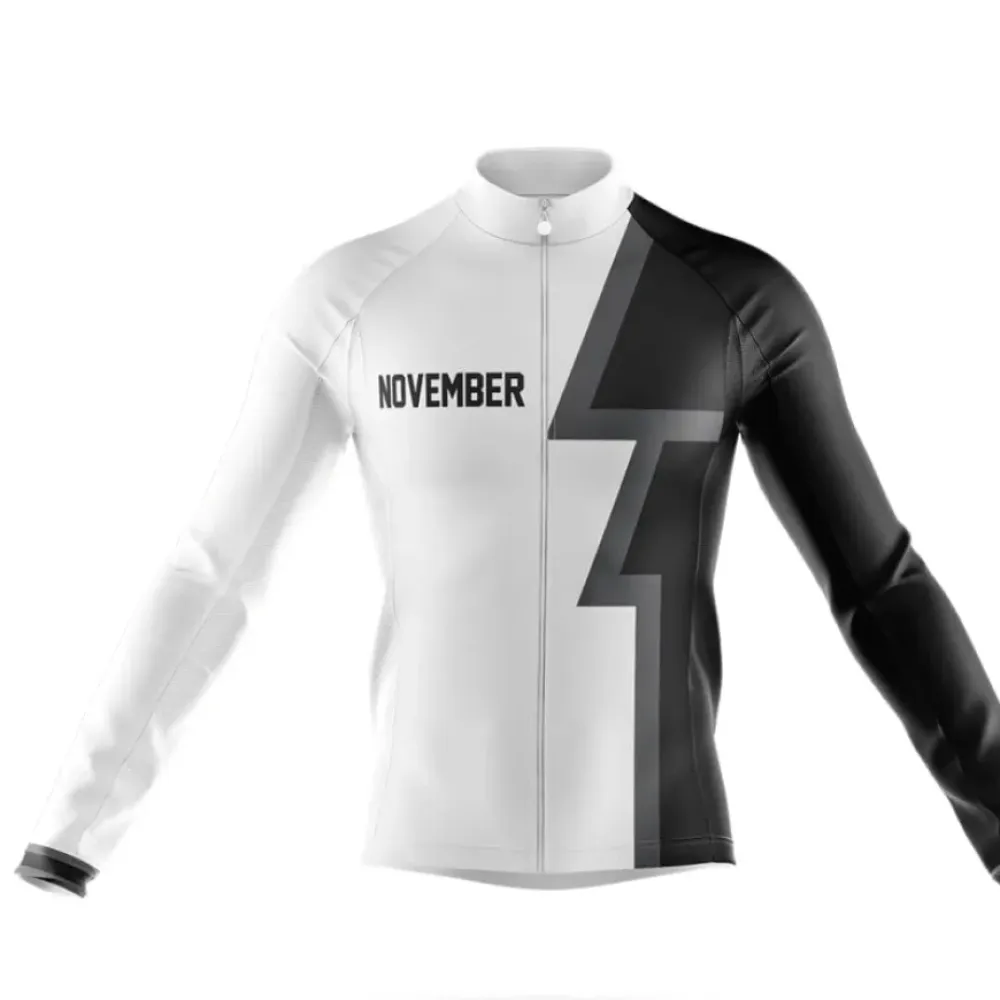 November Long Sleeve Cycling Jersey Modern White/Black/Grey