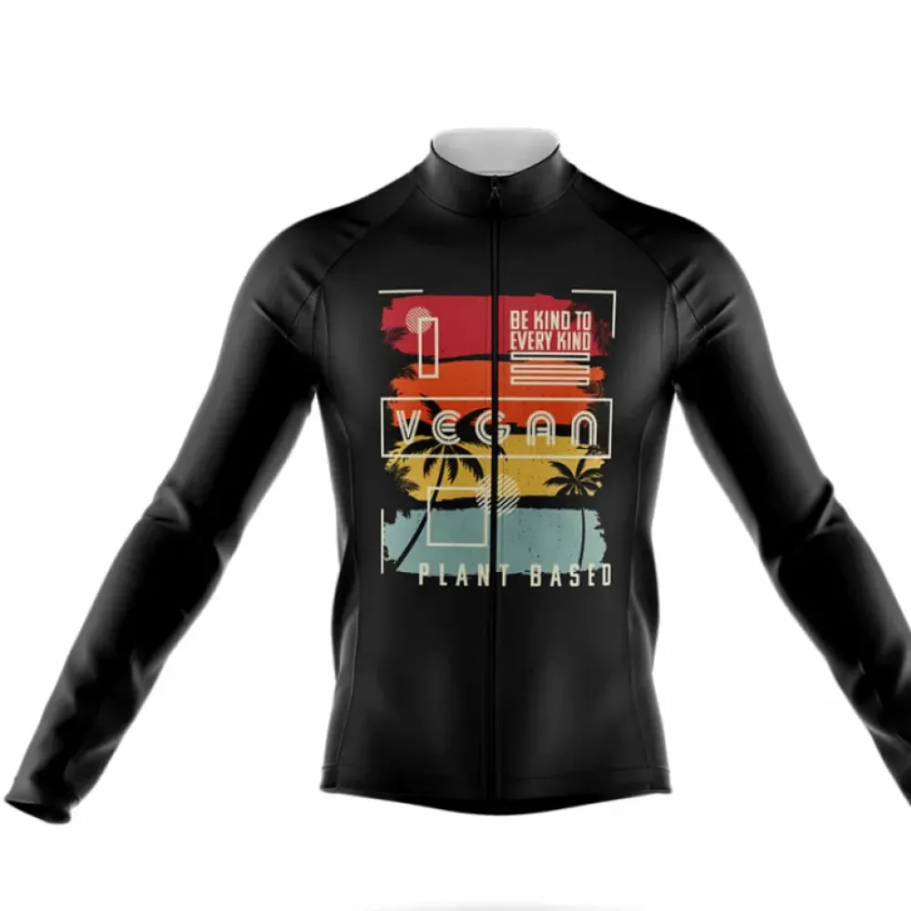 Vegan Long Sleeve Cycling Jersey Kind To Every Plant-Based Black/Red/Yellow