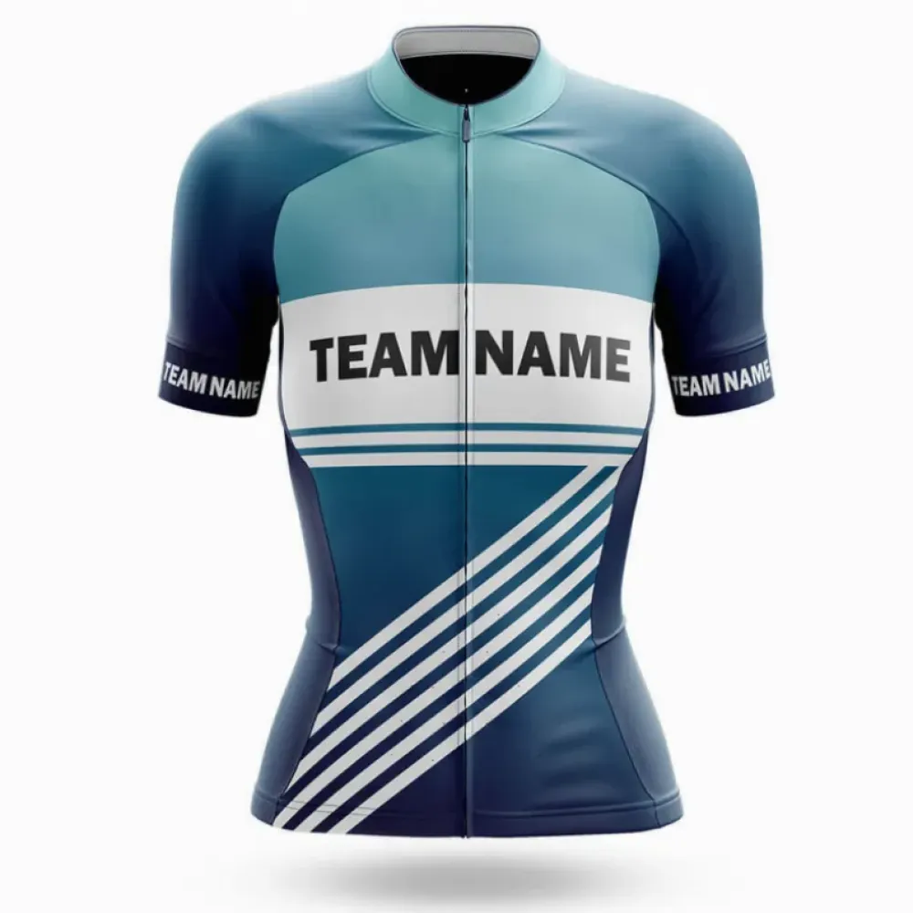 Women's Cycling Jersey Custom Team Name Blue/White/Grey