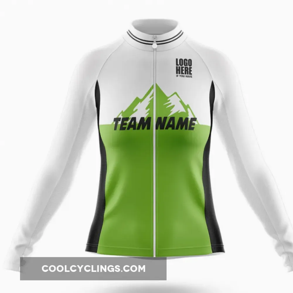 Custom Team Name Long Sleeve Cycling Jersey Green/White/Black