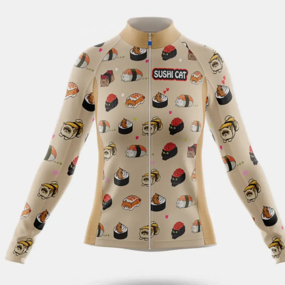 Sushi Cat Women Long Sleeve Cycling Jersey Cream/Pink/Beige