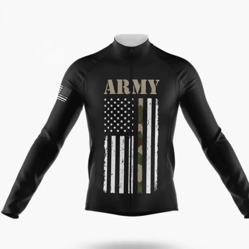 USA Army Flag Long Sleeve Cycling Jersey Black/Camo/White