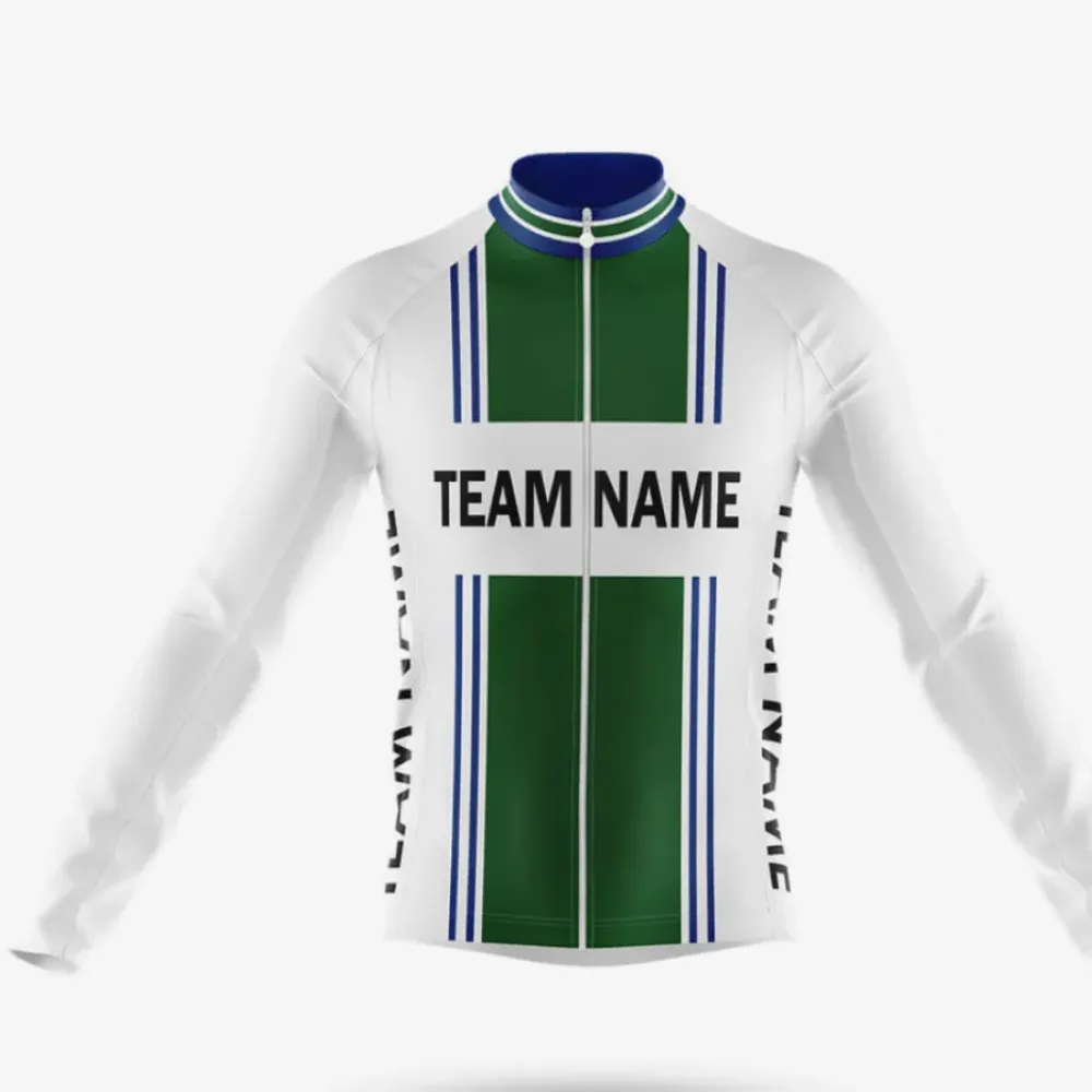 Custom Team Name M4 Green/White/Blue Long Sleeve Cycling Jersey
