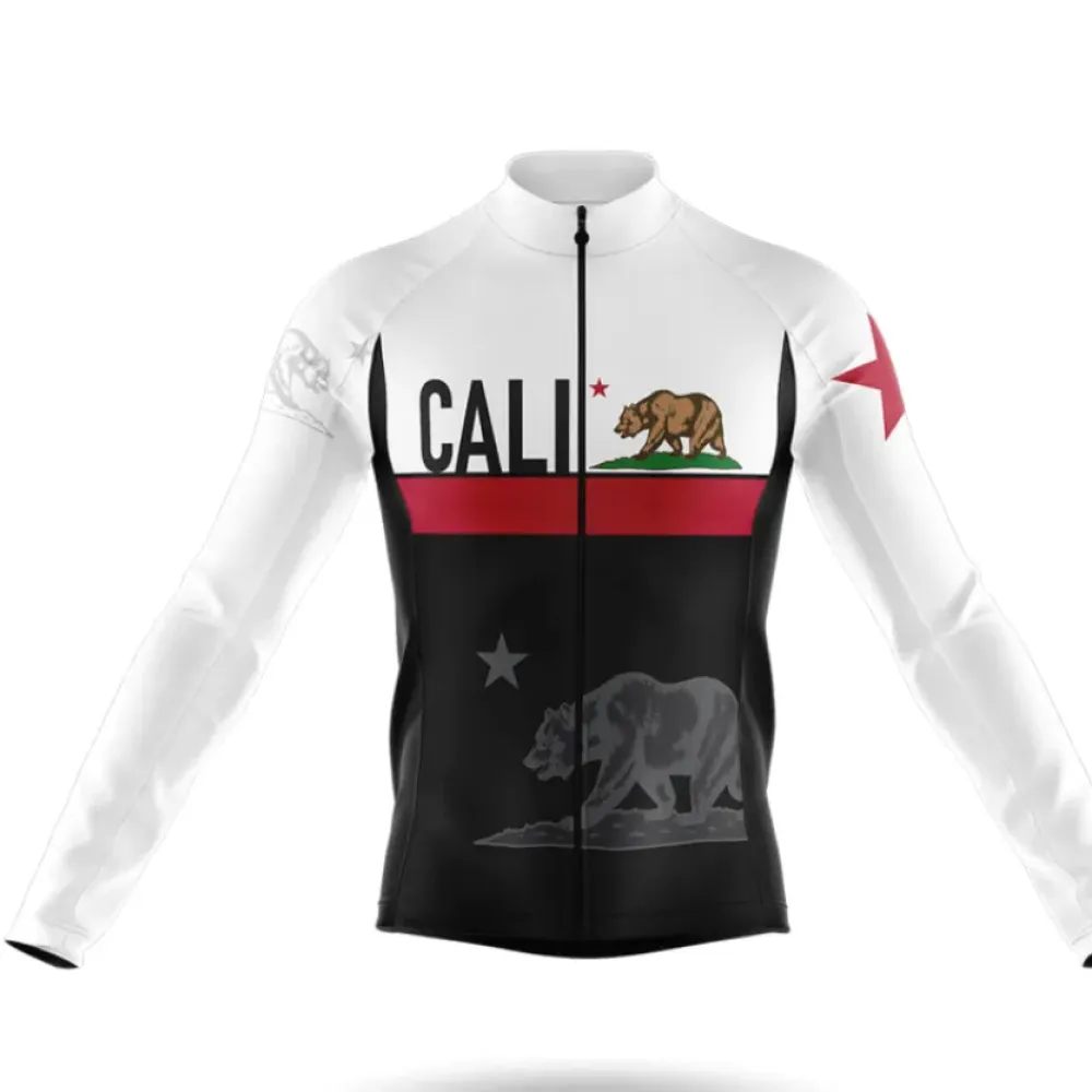Cali Long Sleeve Cycling Jersey California Flag White/Black/Burgundy