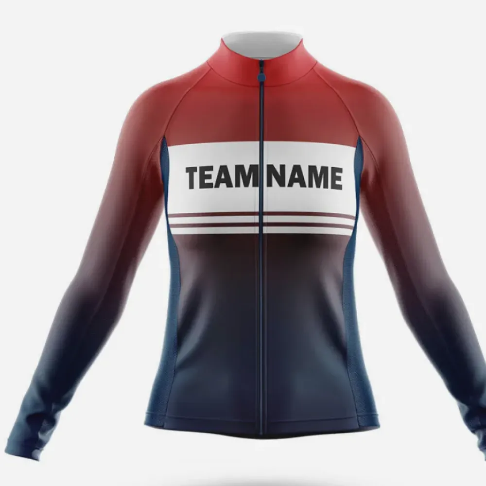 Custom Team Name S2 Long Sleeve Cycling Jersey Navy/Red/White