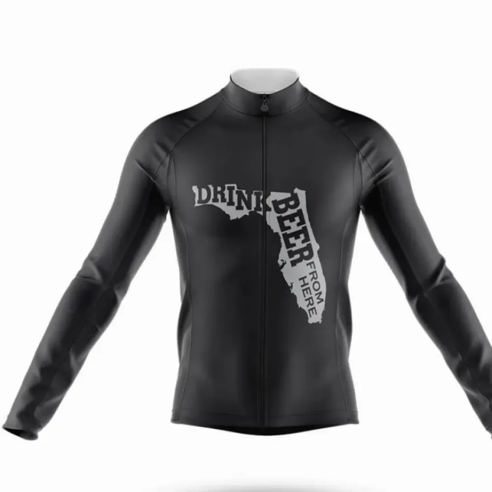 Drink Beer From Here Long Sleeve Cycling Jersey Black/White/Grey