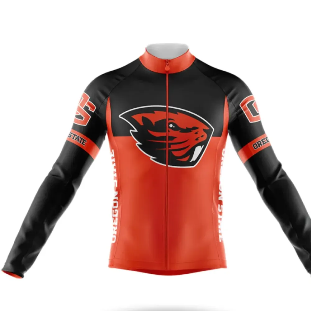 Oregon State University Long Sleeve Cycling Jersey Black/Red/Orange