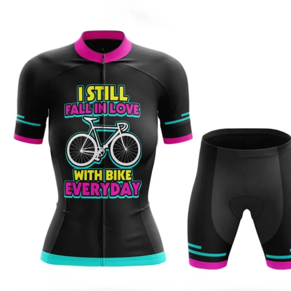 Fall In Love Women's Cycling Kit Full Set Pink/Black/Cyan