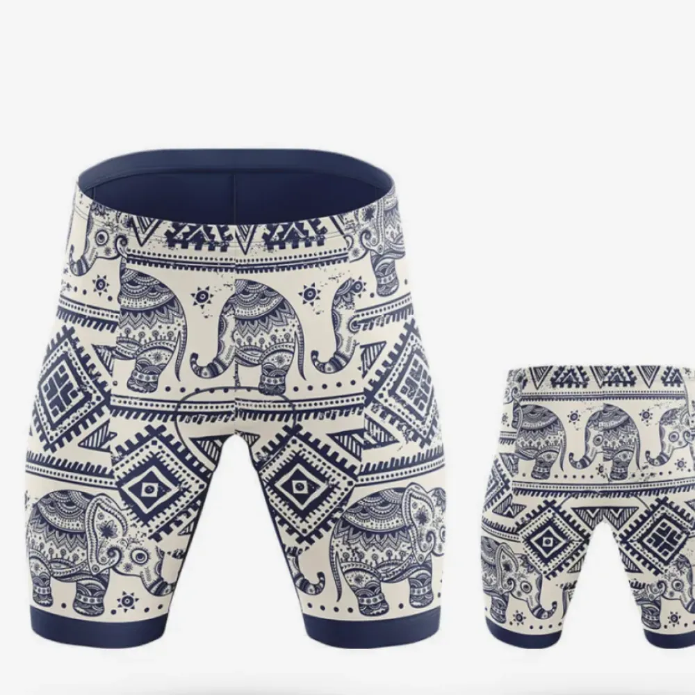 Elephant Lover Bike Shorts Navy/Beige/White