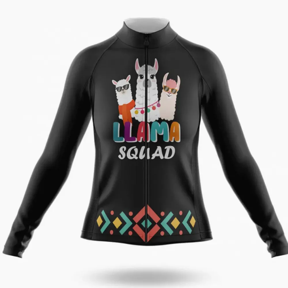 Llama Squad Women Long Sleeve Cycling Jersey Black/Green/Red