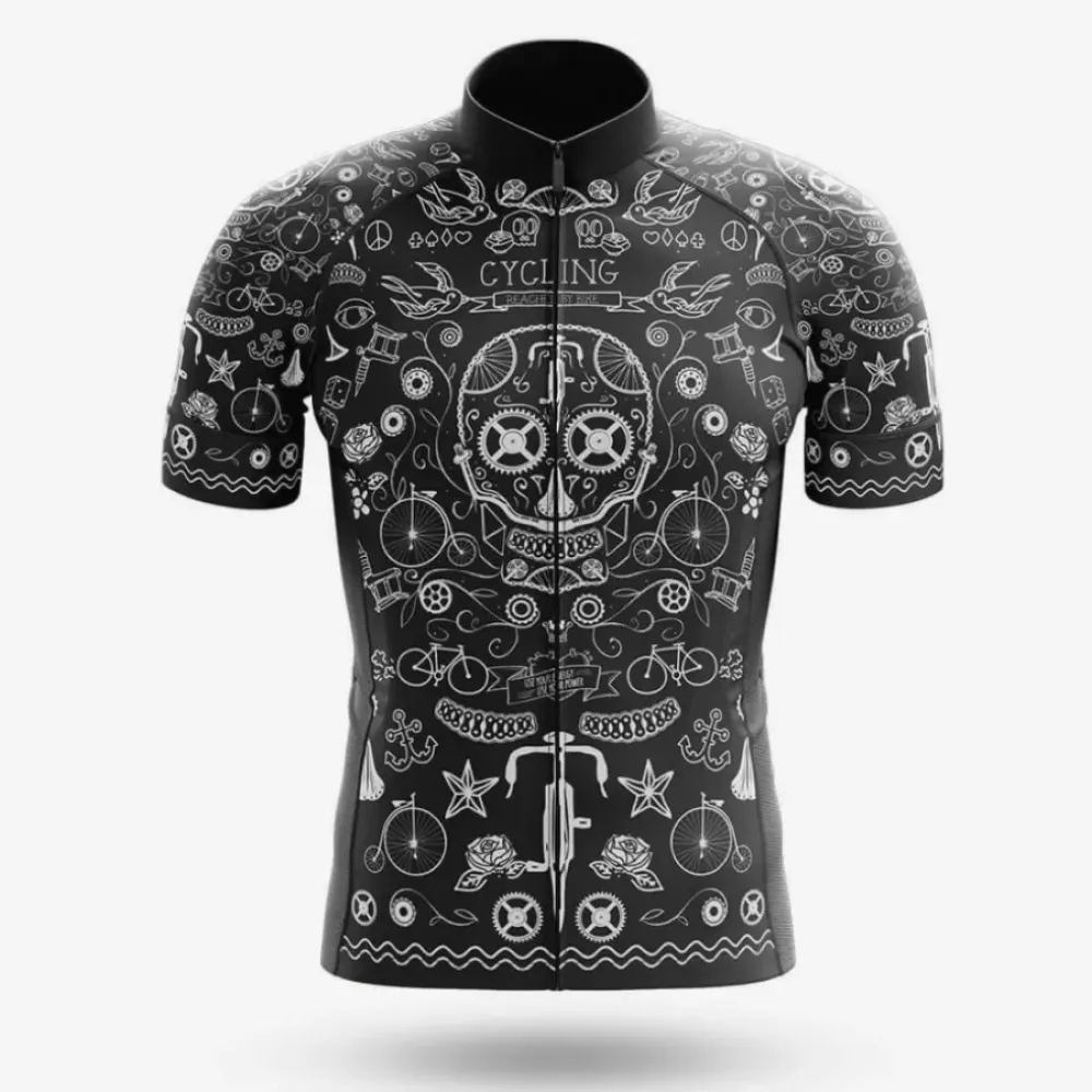 Cycling Jersey Unique Tattoo Black/White/Grey