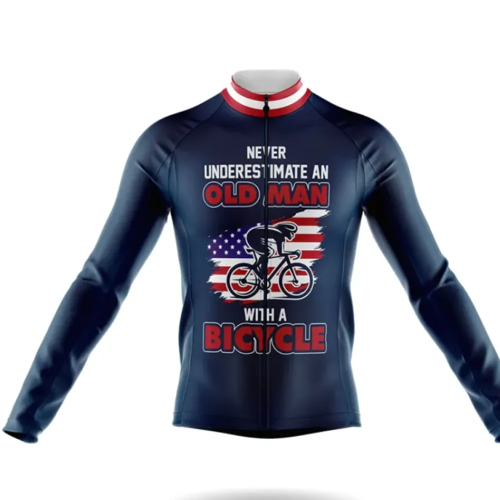 Old Man V9 Navy Long Sleeve Cycling Jersey Navy/Red/White