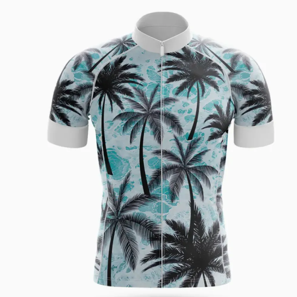 Cycling Jersey Palm Tree Aqua/White/Black