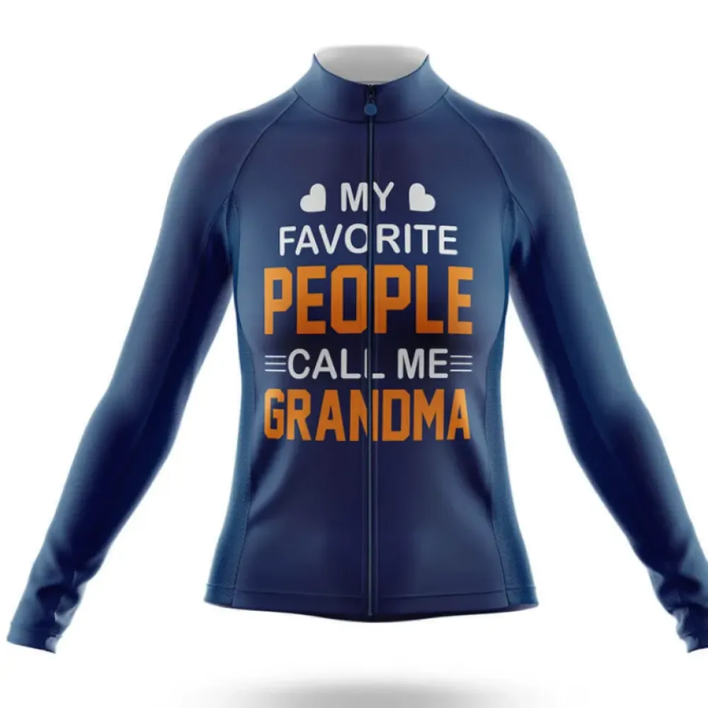 Women Long Sleeve Cycling Jersey Favorite People Navy/Orange/White