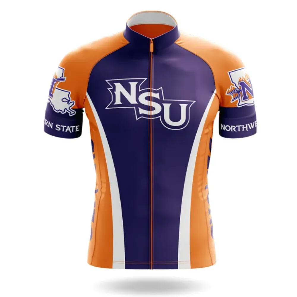 Northwestern State Cycling Jersey Feature Orange/Purple/White