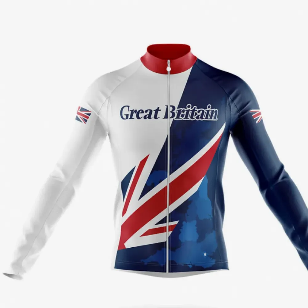 Great Britain Long Sleeve Cycling Jersey Navy/Red/White