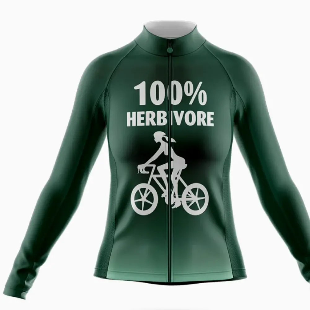 Herbivore Women Long Sleeve Cycling Jersey Green/White/Dark Green