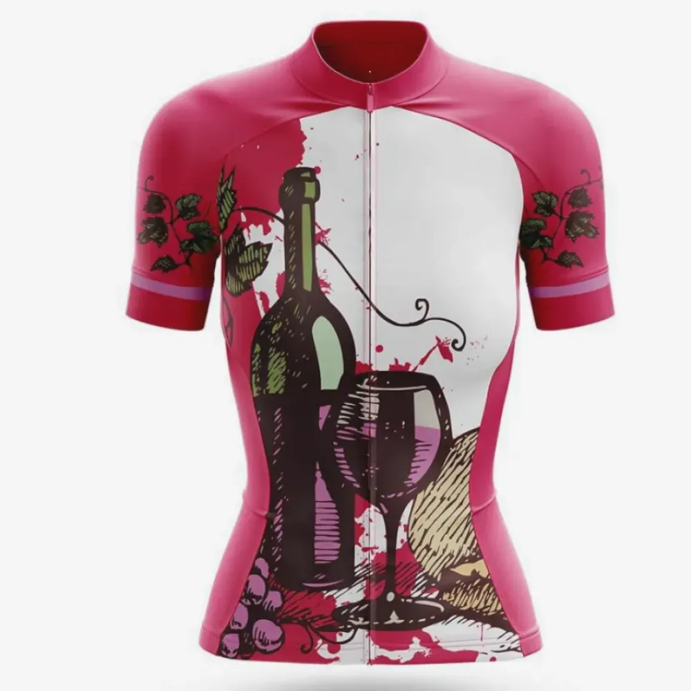 Wine Time Women's Cycling Jersey Pink/White/Green