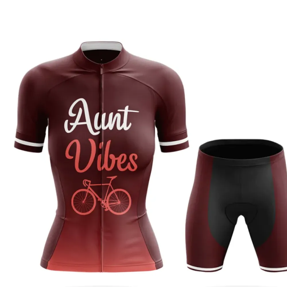 Aunt Vibes Women Cycling Kit Full Set Maroon/Black/Burgundy