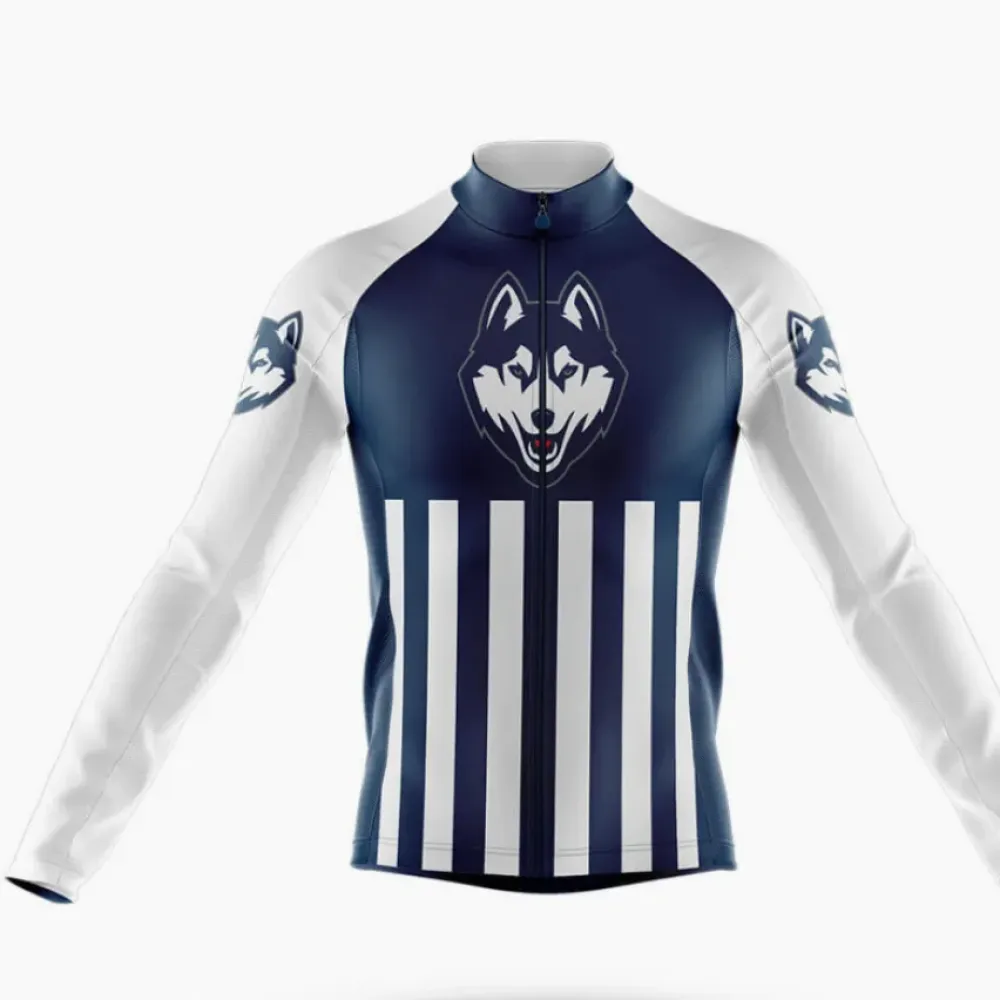 University of Connecticut USA Wolf Navy/White/Long Sleeve Cycling Jersey