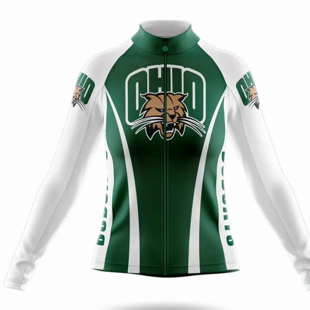 Ohio University Women's Long Sleeve Cycling Jersey Green/White/Brown