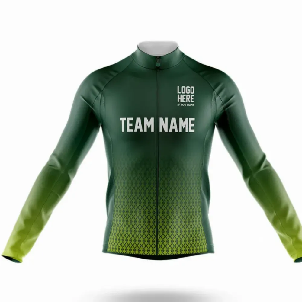 Custom Team Name S1 Green Long Sleeve Cycling Jersey Feature Yellow/Green/Black