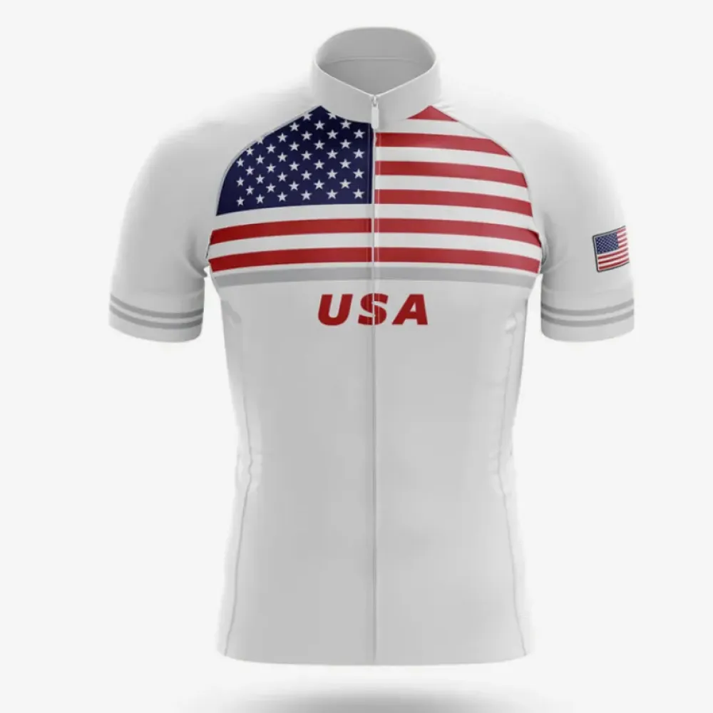 USA S12 American Flag White/Red/Grey Cycling Jersey