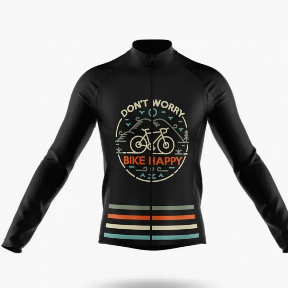 Bike Happy Long Sleeve Cycling Jersey Don't Worry Black/Orange/Green