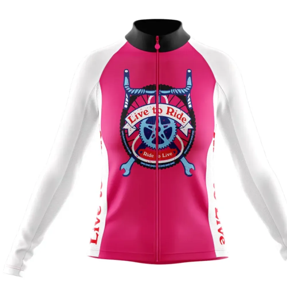 Live to Ride Women's Long Sleeve Cycling Jersey Pink/White/Grey