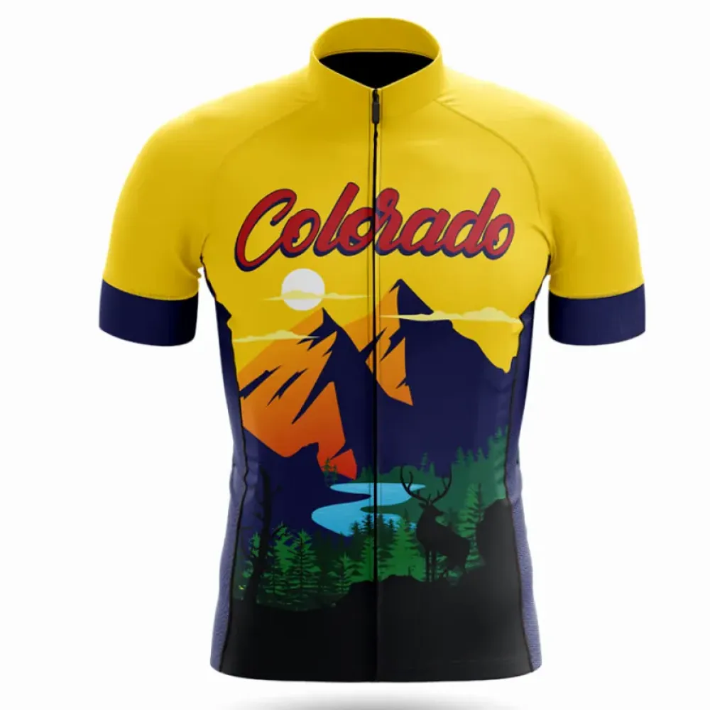 Colorado Men's Cycling Jersey Mountain Landscape Yellow/Navy/Green